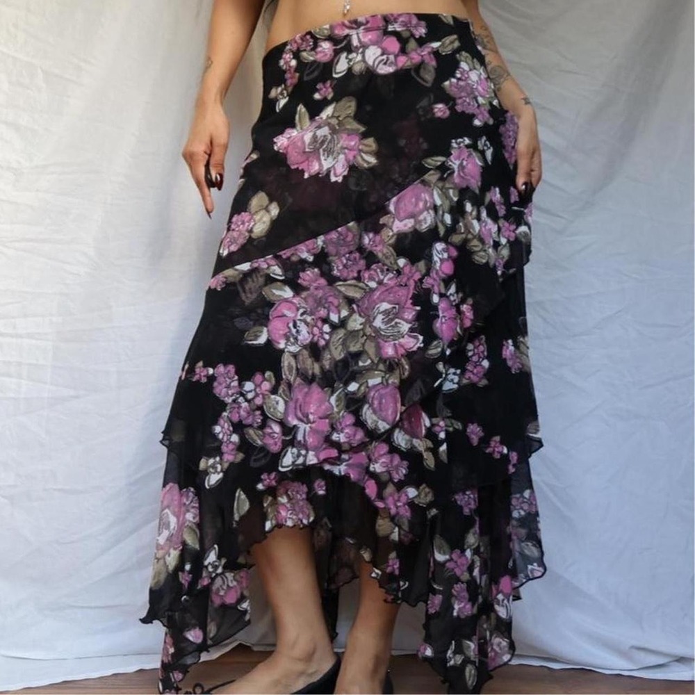 Fairy Floral Mesh Asymmetrical Ruffle Skirt